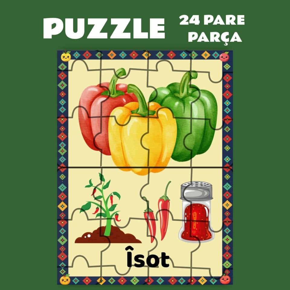 Pazil Bi Kurdî Îsot Biber  - Kürtçe Puzzle Yapboz (24 Pare/Parça - A5)