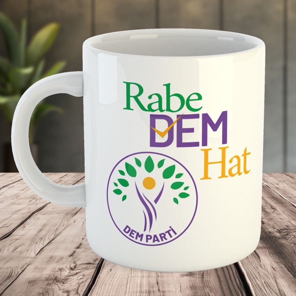 DEM Parti  ve Selahattin Demirtaş Tasarımlı Porselen Kupa Bardak - Rabe DEM Hat Kupası (2 ADET)