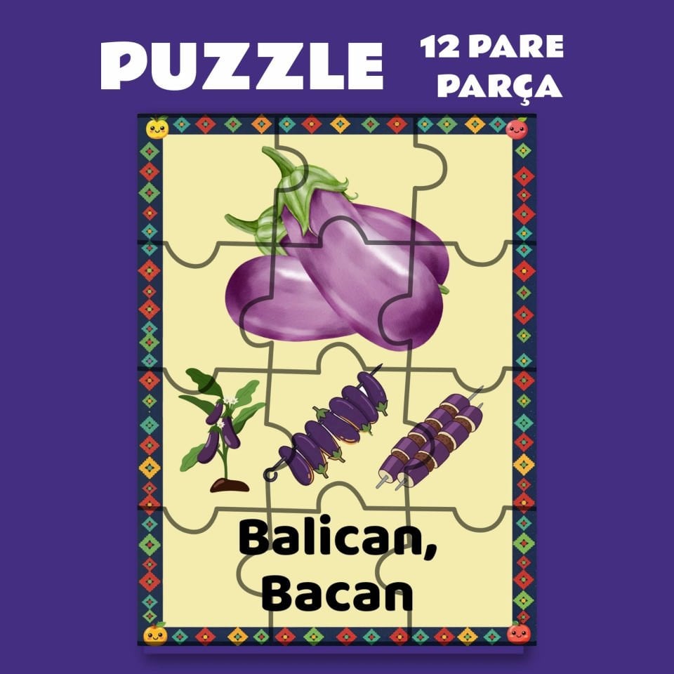 Pazil Bi Kurdî Balîcan Bacan Patlıcan - Kürtçe Magnetli Puzzle Yapboz (12 Pare/Parça - A5)