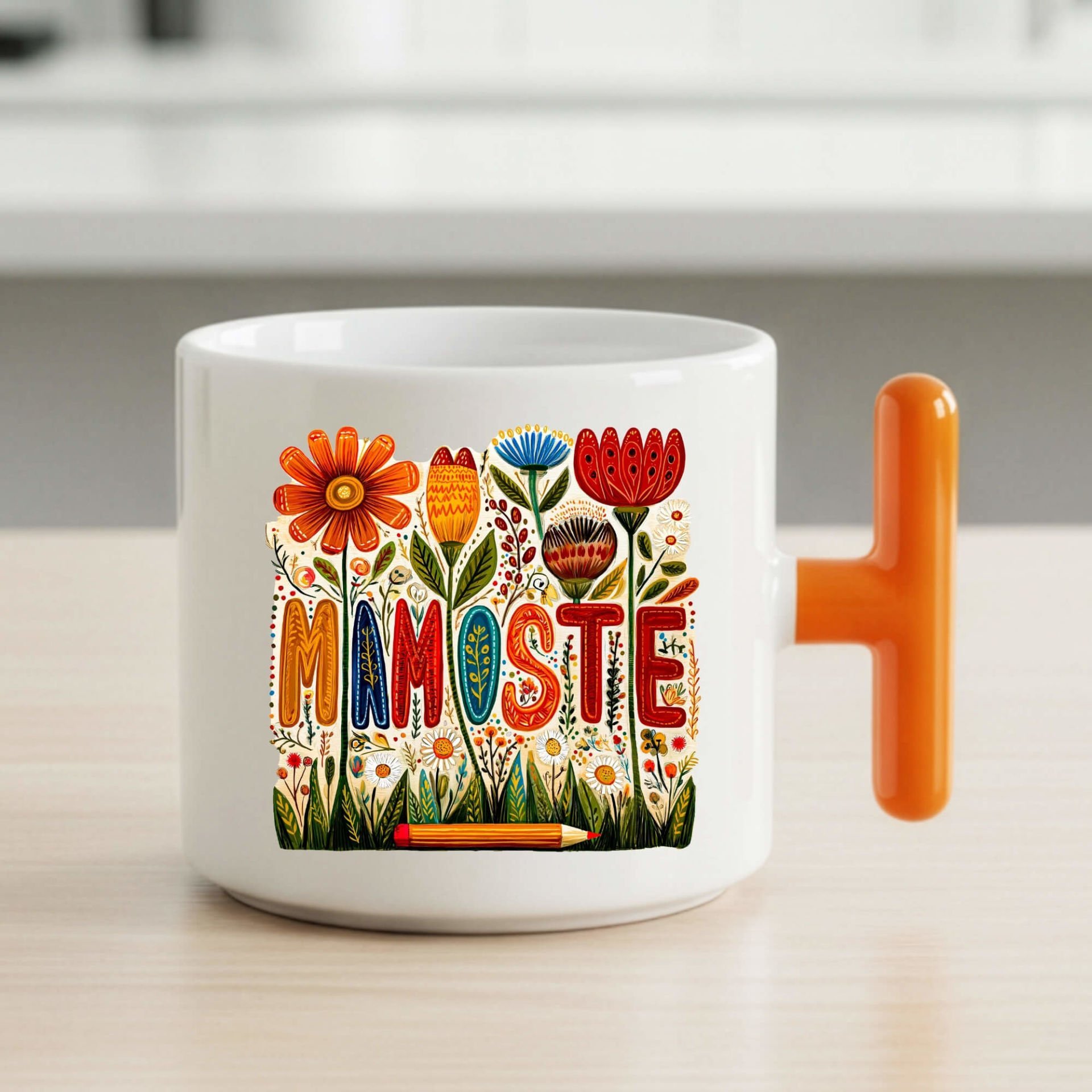 Kürtçe Öğretmenler Günü Mamoste Turuncu Renkli ve Çiçekli T Kupa Bardağı Kupası