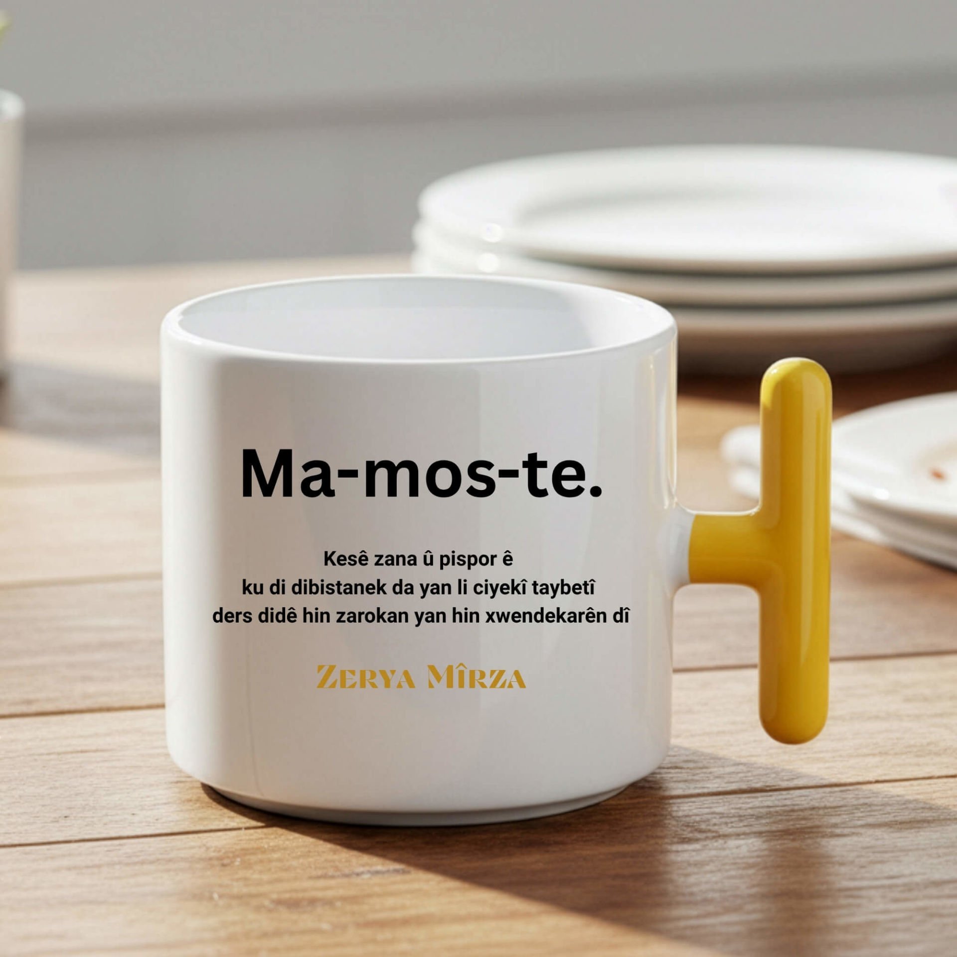 İsme Özel Kürtçe Öğretmenler Günü Mamoste Sarı Renkli T Kupa Bardağı - Ma-Mos-Te Kupası