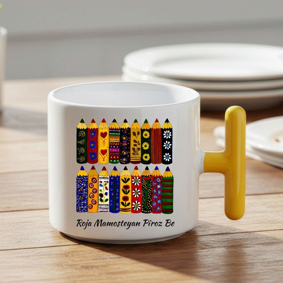 Kürtçe Öğretmenler Günü Mamoste Sarı Renkli T Kupa Bardağı - Roja Mamosteyan Piroz Be