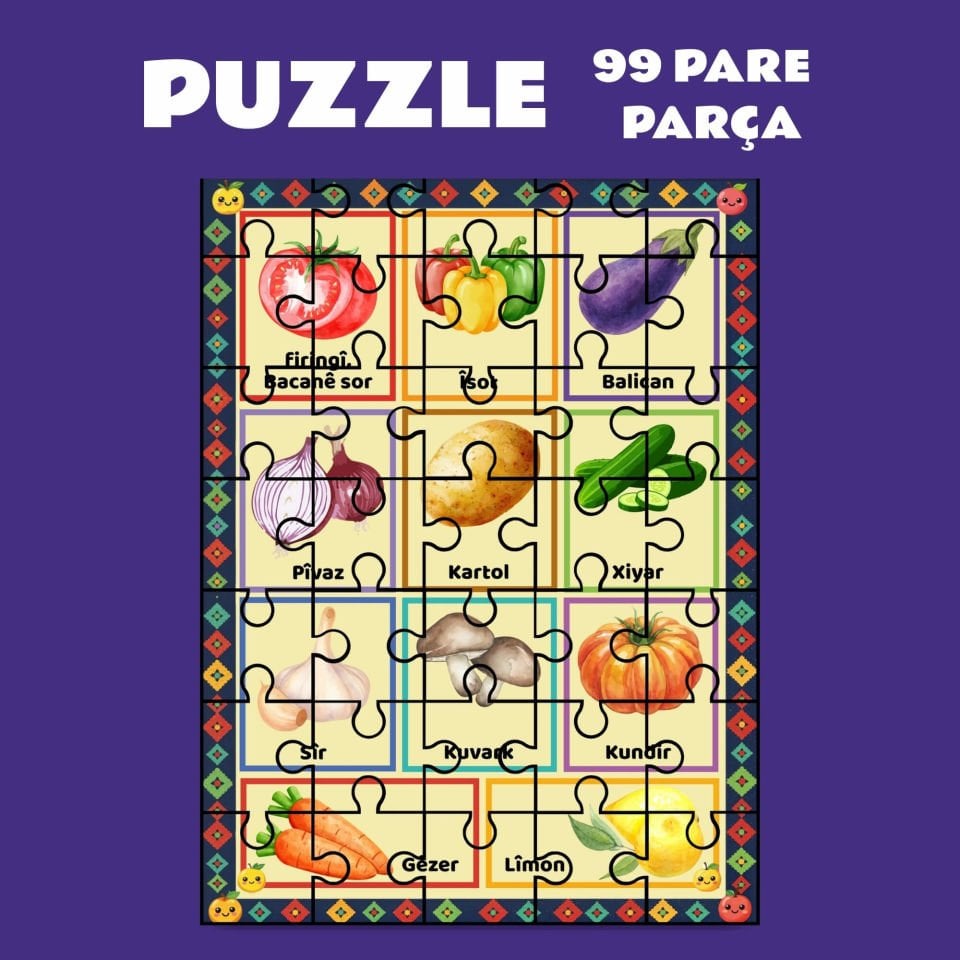 Pazil Bi Kurdî Sewze Sebze İsimleri  - Kürtçe Puzzle Yapboz (99 Pare/Parça - A4)