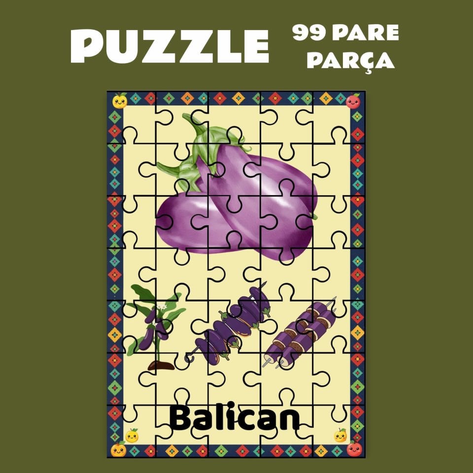 Pazil Bi Kurdî Balîcan Patlıcan  - Kürtçe Puzzle Yapboz (99 Pare/Parça - A4)