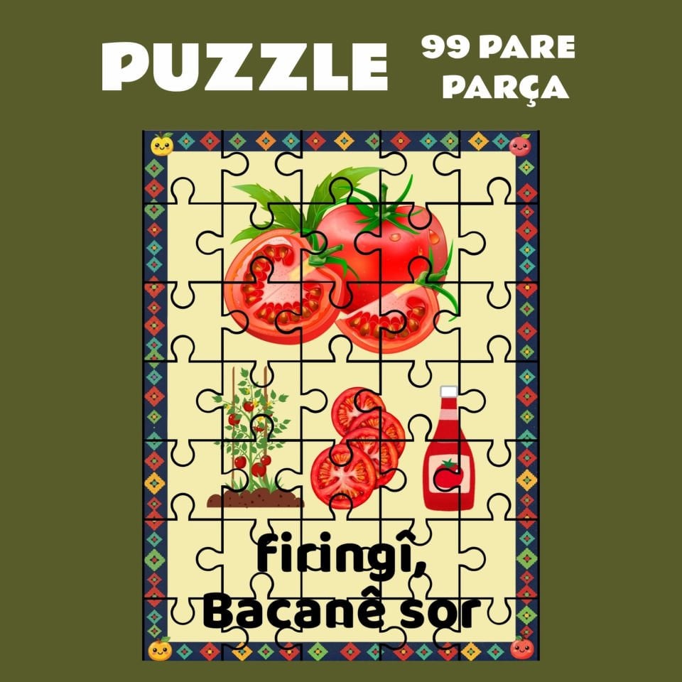 Pazil Bi Kurdî Firingî Bacanê Sor Domates  - Kürtçe Puzzle Yapboz (99 Pare/Parça - A4)