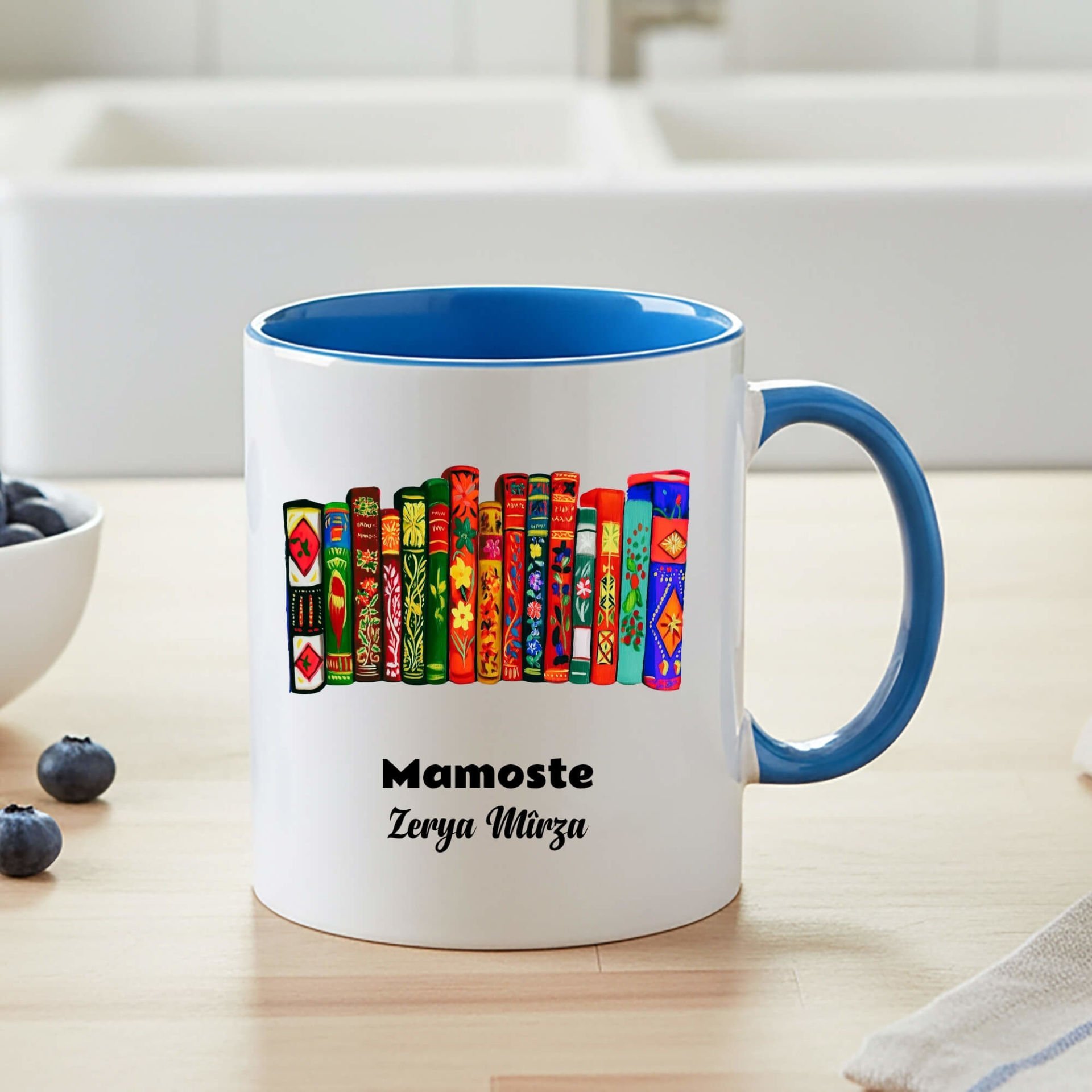 İsme Özel Kürtçe Öğretmenler Günü Mamoste Mavi Renkli Klasik Kupa Bardağı Kupası