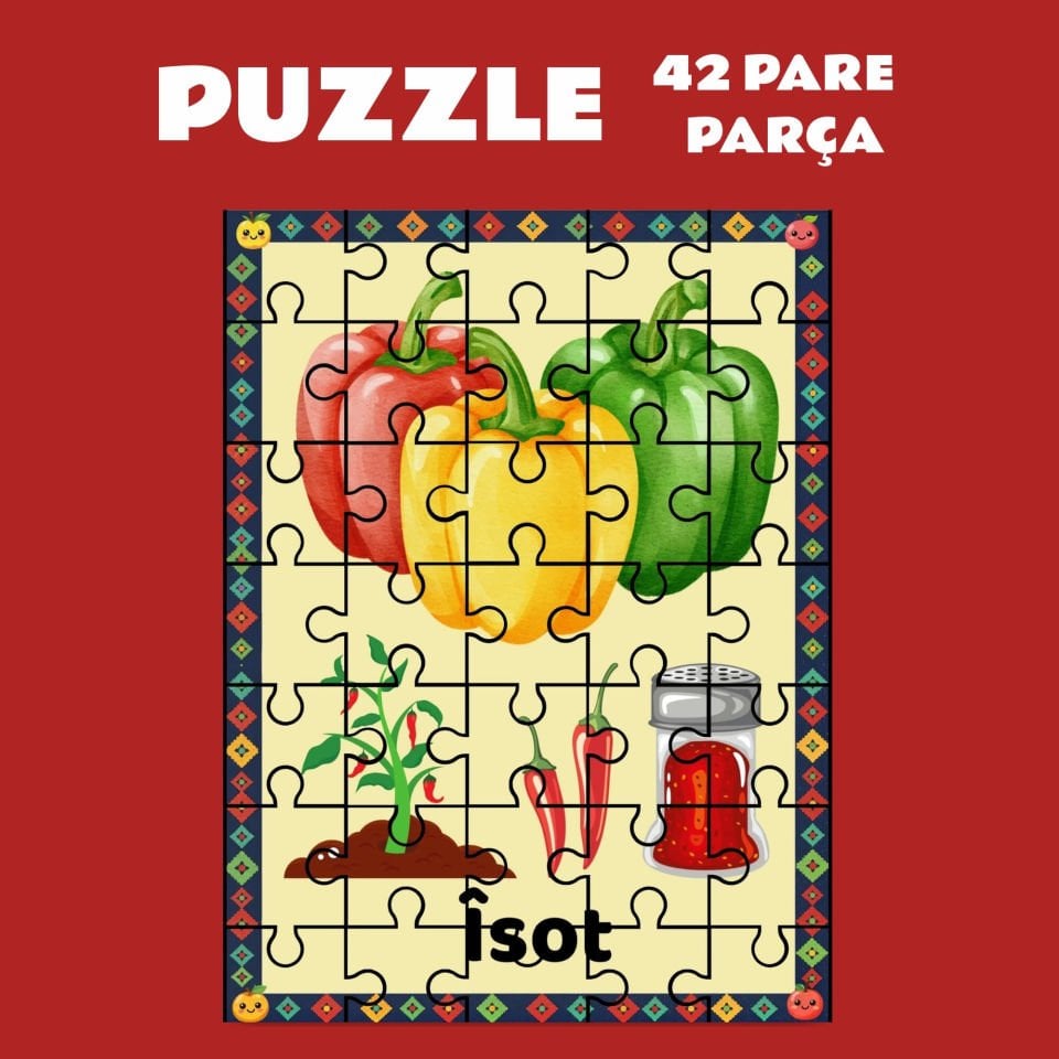 Pazil Bi Kurdî Îsot Biber - Kürtçe Puzzle Yapboz (42 Pare/Parça - A4)