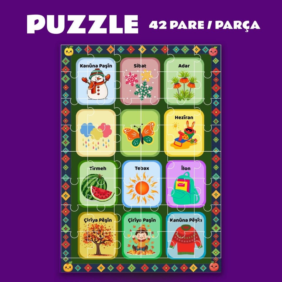 Pazil Bi Kurdî Navên Mehan Ay İsimleri - Kürtçe Puzzle Yapboz (42 Pare/Parça - A4)