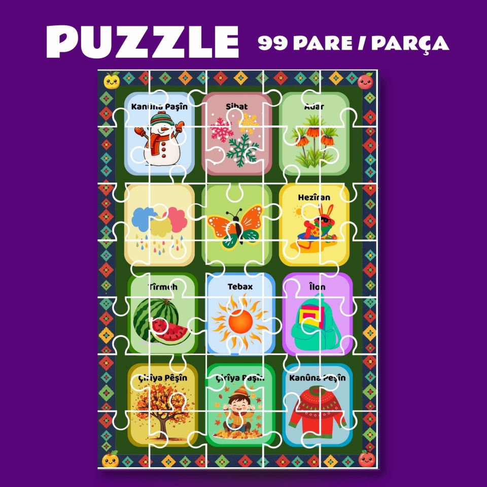 Pazil Bi Kurdî Navên Mehan Ay İsimleri - Kürtçe Puzzle Yapboz (99 Pare/Parça - A4)
