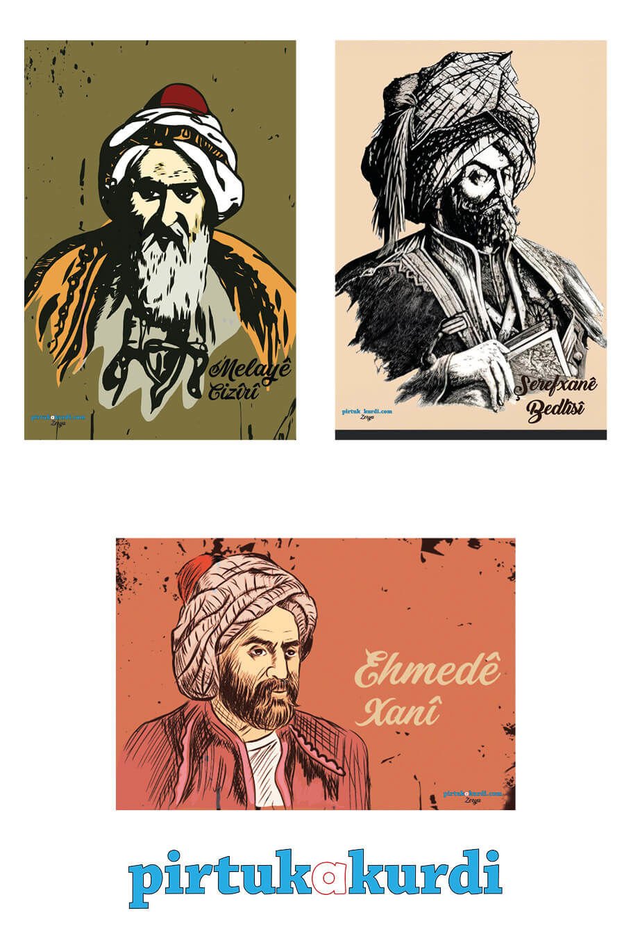 Postera Ehmedê Xanî - Melayê Cizirî - Şerefxanê Bedlisê Posteri (3 POSTER)