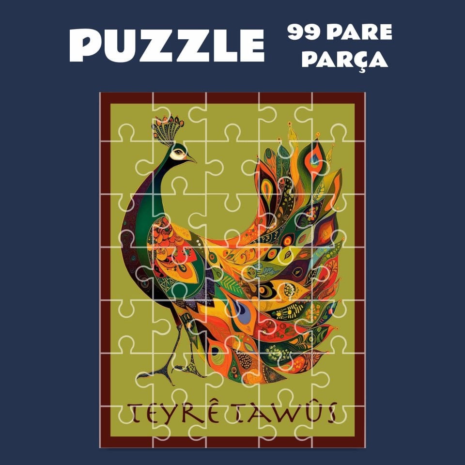Pazil Bi Kurdî Teyrê Tawus Tavus Kuşu - Kürtçe Puzzle Yapboz (99 Pare/Parça - A4)