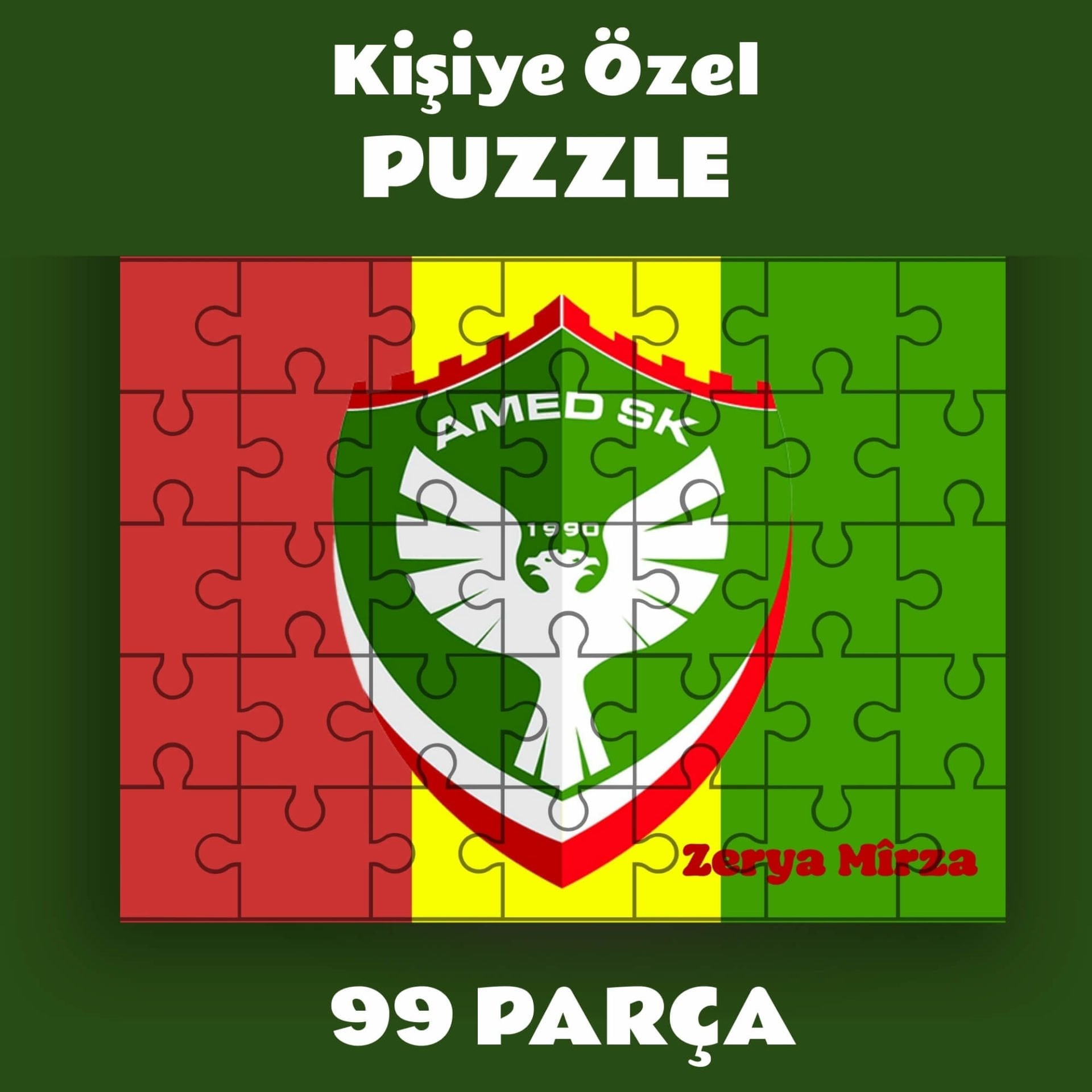 İsme Özel Amedspor Puzzle - Amed Spor Pazil Yapboz (99 Pare/Parça - A4)