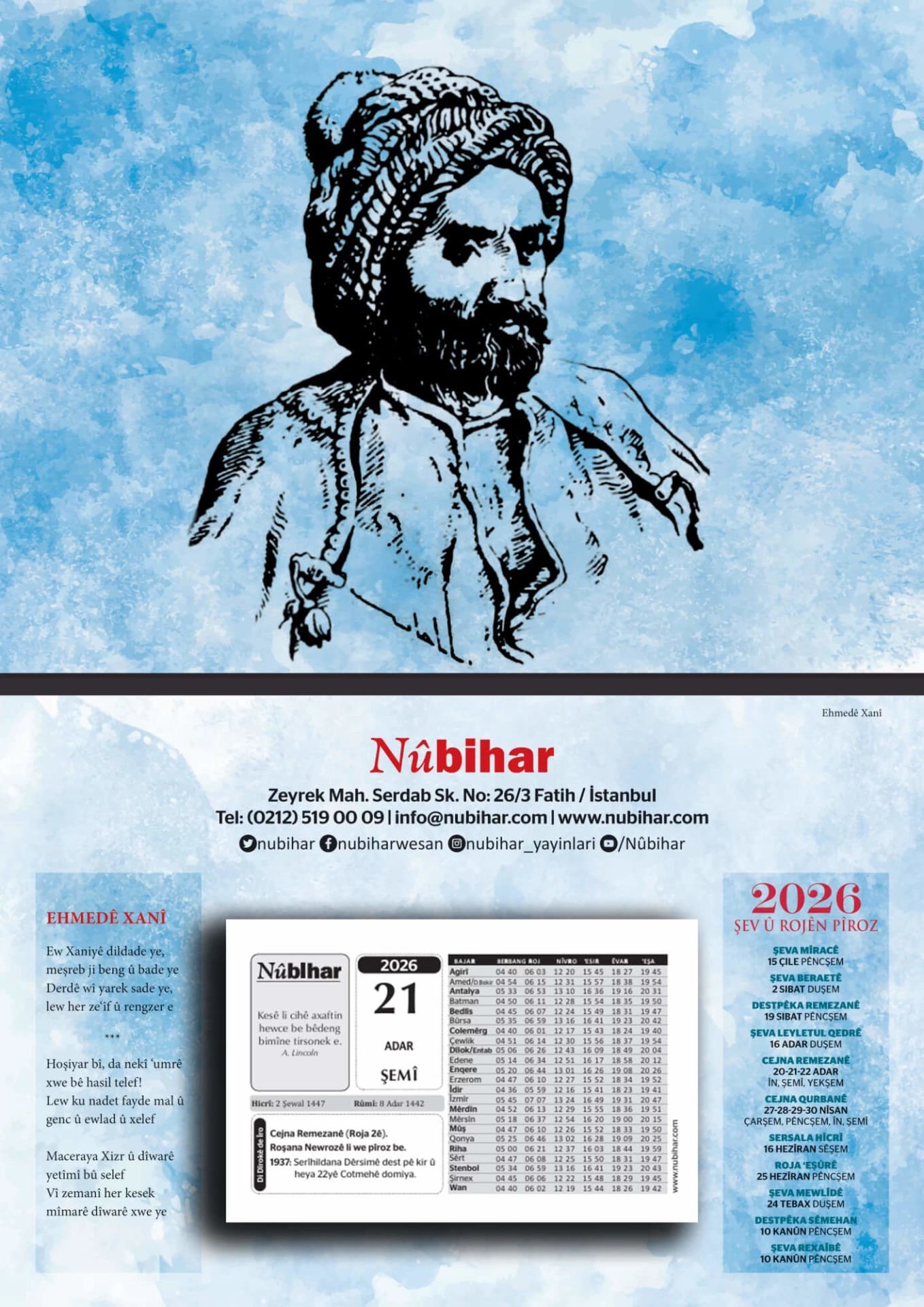 Salnameye Ehmedê Xani - Kürtçe Takvim 2026 - Ahmedê Xanî