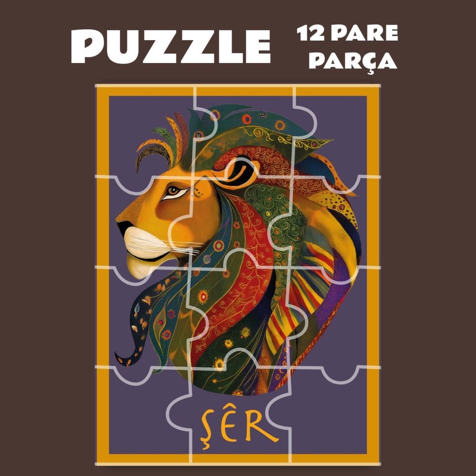 Pazil Bi Kurdî Şêr Aslan - Kürtçe Magnetli Puzzle Yapboz (12 Pare/Parça - A5)