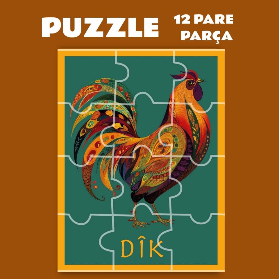 Pazil Bi Kurdî Dîk Horoz - Kürtçe Magnetli Puzzle Yapboz (12 Pare/Parça - A5)