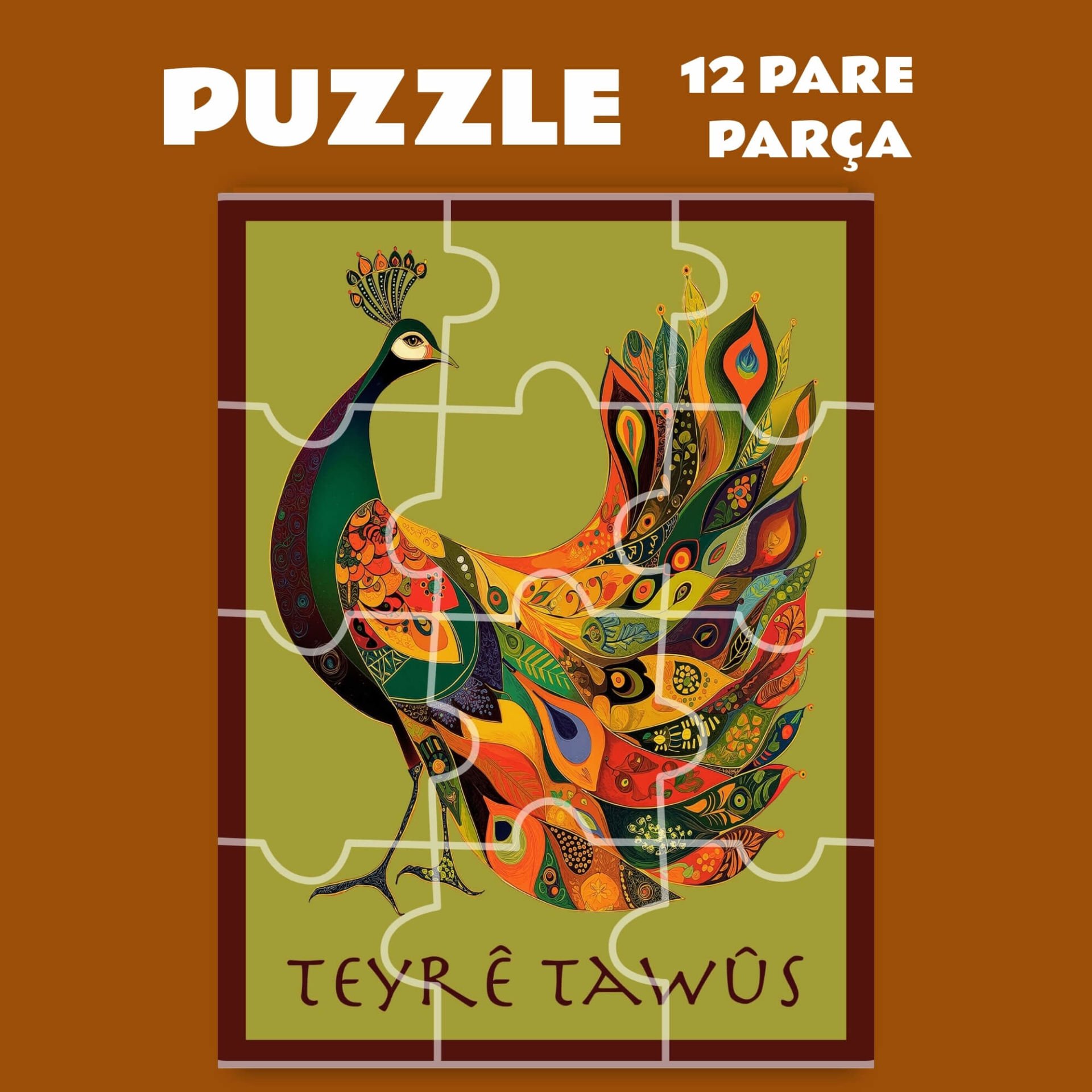 Pazil Bi Kurdî Teyrê Tawus Tavus Kuşu - Kürtçe Magnetli Puzzle Yapboz (12 Pare/Parça - A5)