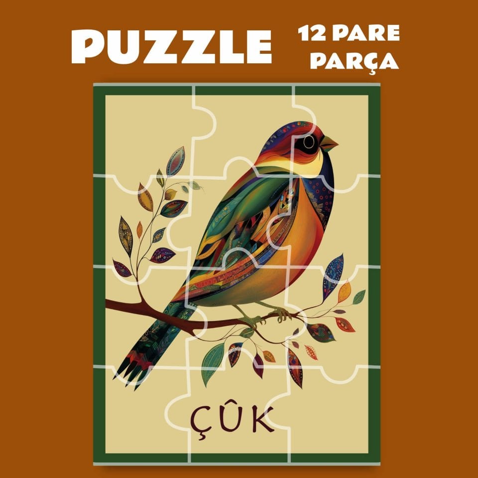 Pazil Bi Kurdî Çuk Çivîk Kuş - Kürtçe Magnetli Puzzle Yapboz (12 Pare/Parça - A5)