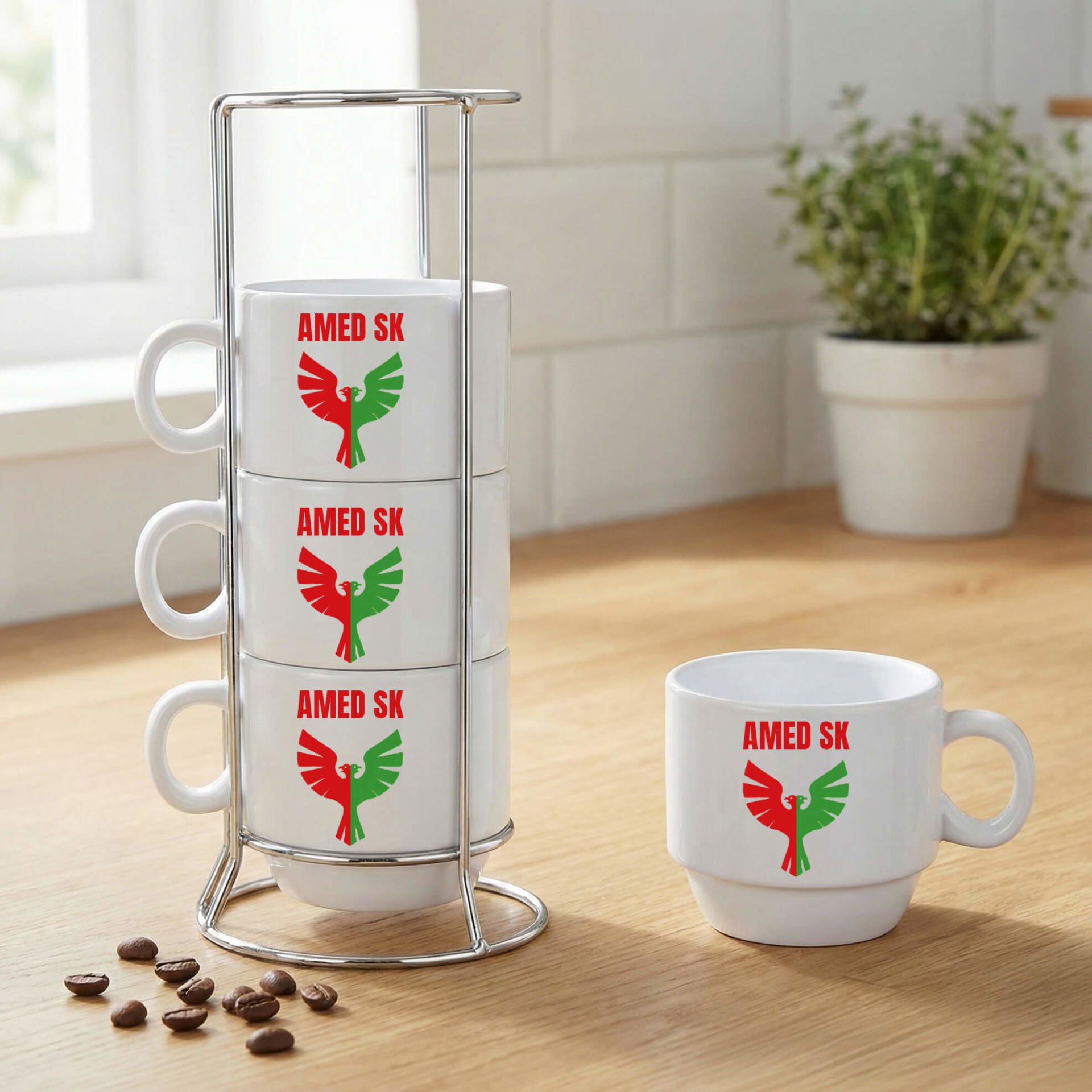 Amedspor Tasarımlı Standlı 4'lü Porselen Kahve Fincan Seti - Amed Spor Fincan Seti