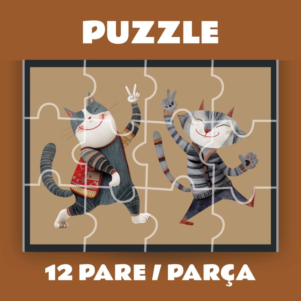Pazil Bi Kurdî Pisîk Kedi - Kürtçe Magnetli Puzzle Yapboz (12 Pare/Parça - A5)
