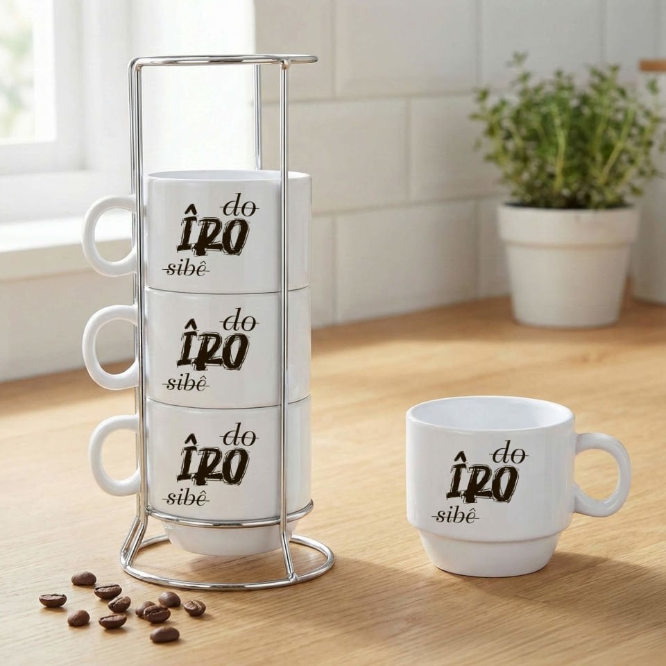 Kürtçe Do Îro Sibê Yazılı Standlı 4'lü Porselen Kahve Fincan Seti