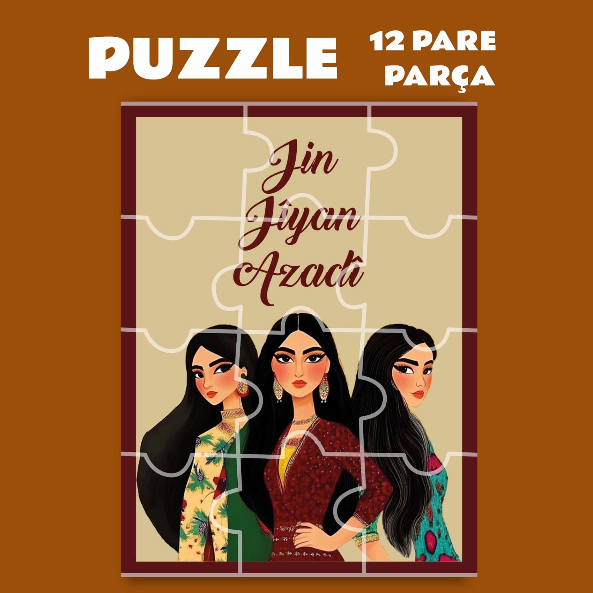 Jin Jiyan Azadi Puzzle - Kürtçe Pazil Yapboz (12 Pare/Parça - A5)