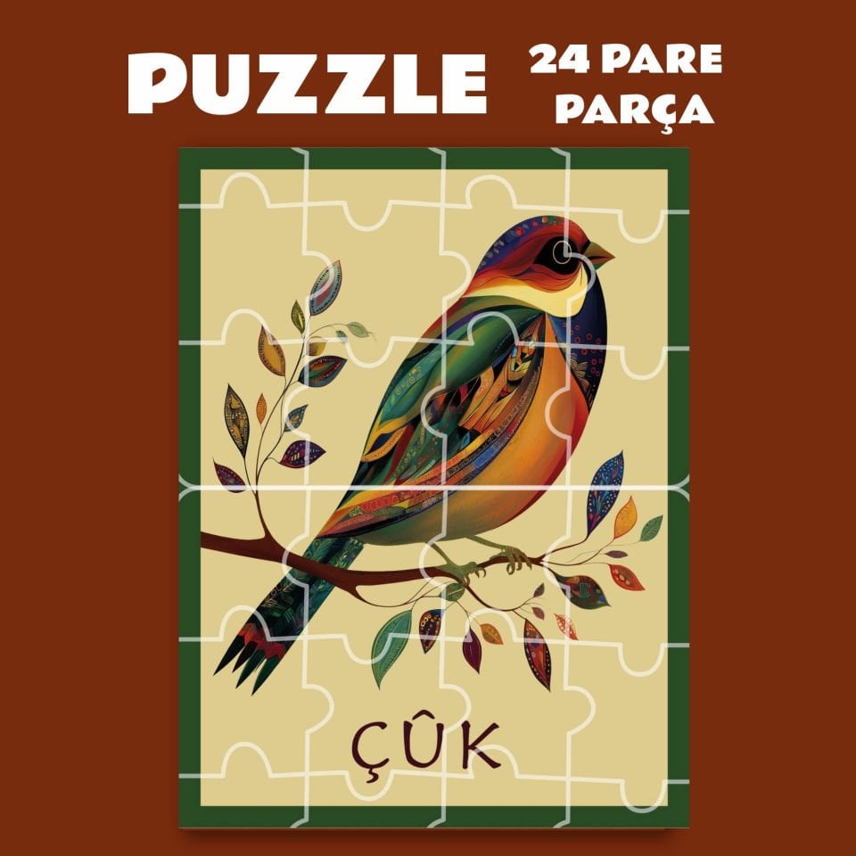 Pazil Bi Kurdî Çûk Çivik Kuş - Kürtçe Puzzle Yapboz (24 Pare/Parça - A5)