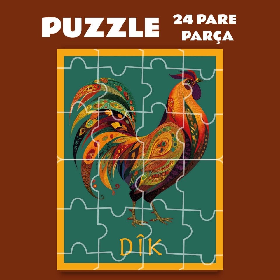Pazil Bi Kurdî Dîk Horoz - Kürtçe Puzzle Yapboz (24 Pare/Parça - A5)
