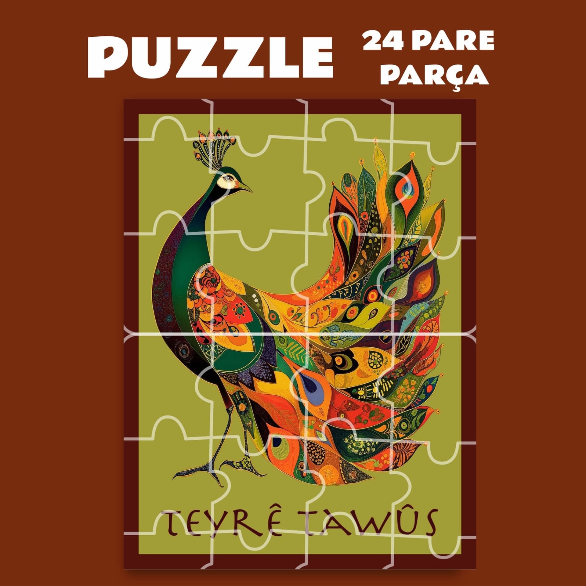 Pazil Bi Kurdî Teyrê Tawus Tavus Kuşu - Kürtçe Puzzle Yapboz (24 Pare/Parça - A5)