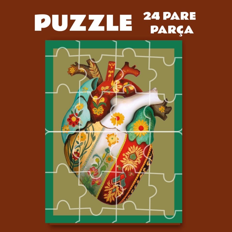 Kalp Tasarımlı Magnetli Puzzle Yapboz (24 Pare/Parça - A5)