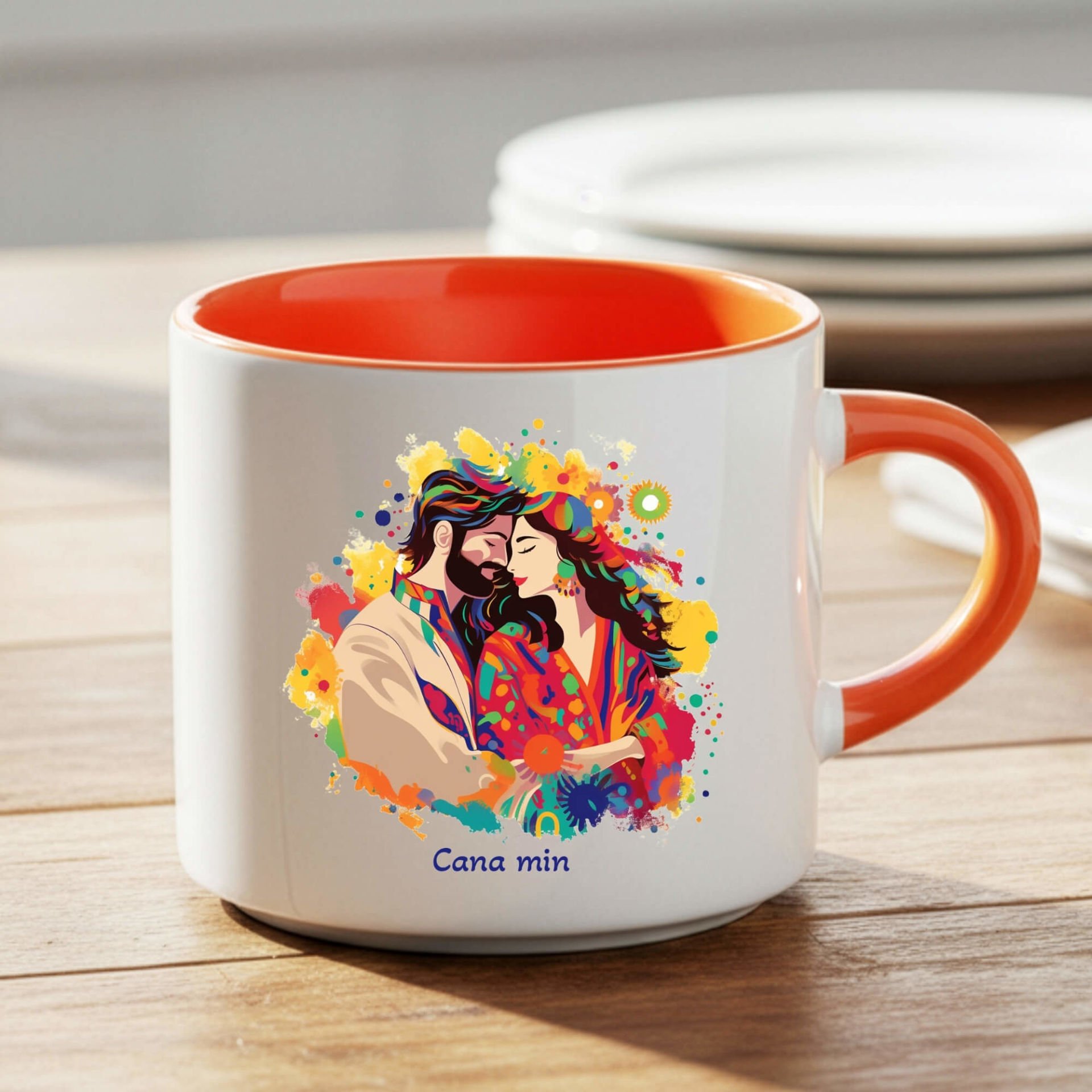 Sevgililere Özel Cana Min Yazılı Mem û Zin Temalı Nescafe Turuncu Kupa Bardak - Sevgililere Özel Cana Min Yazılı Nescafe Kupası