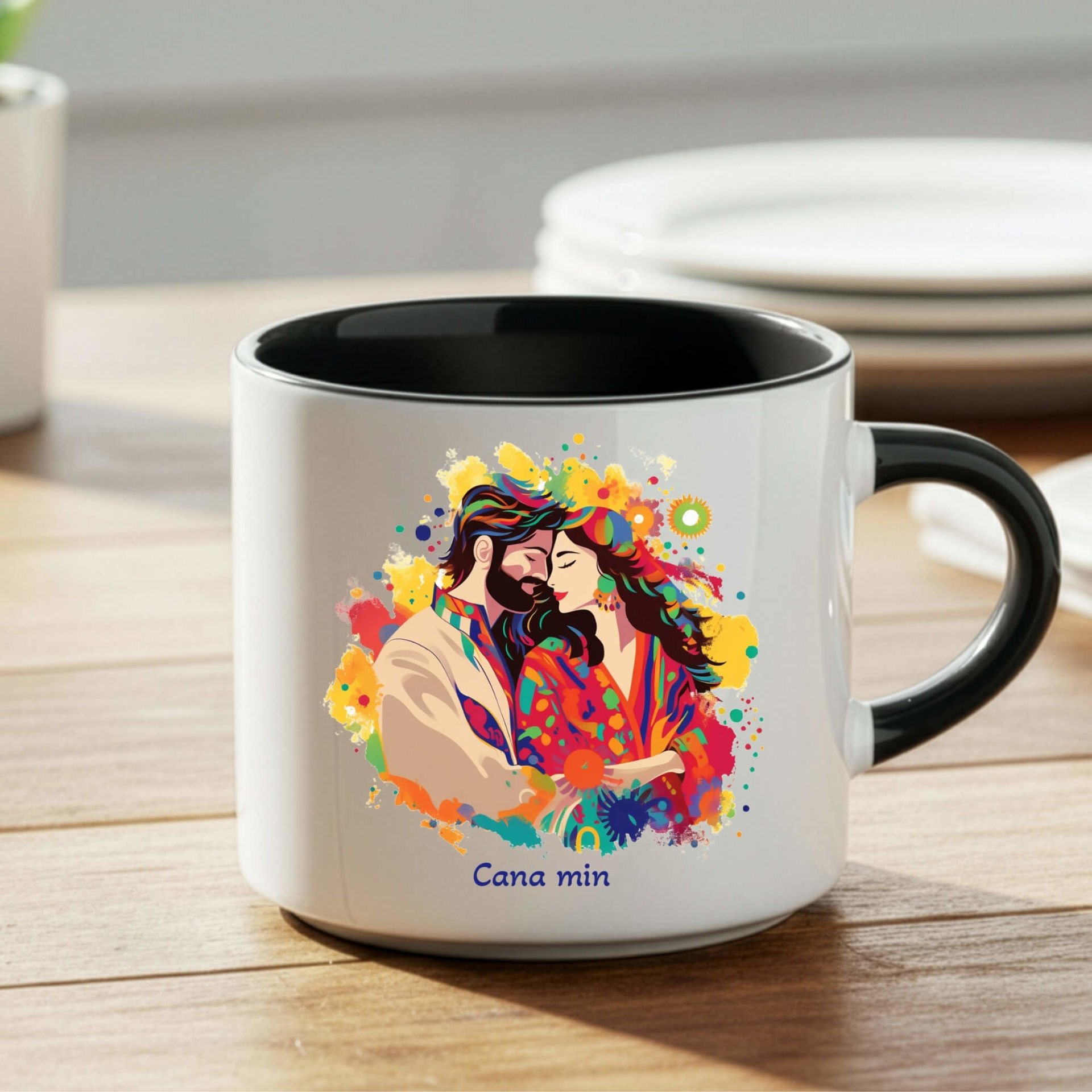 Sevgililere Özel Cana Min Yazılı Mem û Zin Temalı Nescafe Siyah Kupa Bardak - Sevgililere Özel Cana Min Yazılı Nescafe Kupası