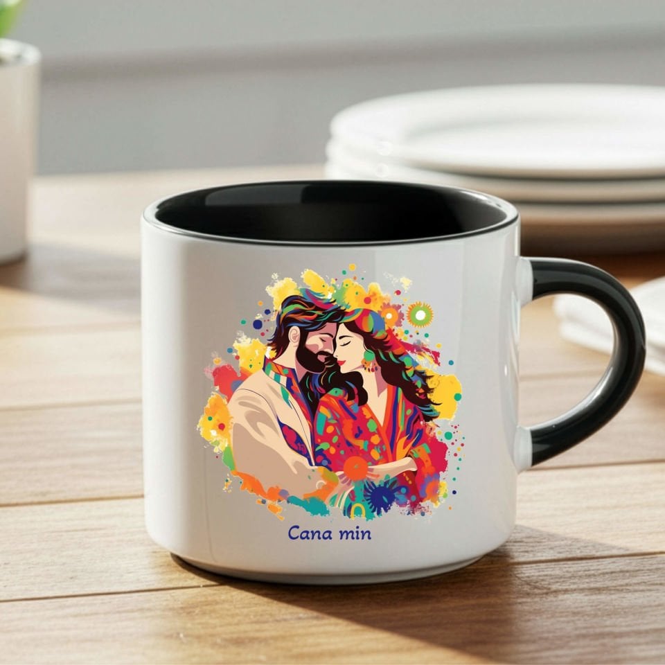 Sevgililere Özel Cana Min Yazılı Mem û Zin Temalı Nescafe Siyah Kupa Bardak - Sevgililere Özel Cana Min Yazılı Nescafe Kupası