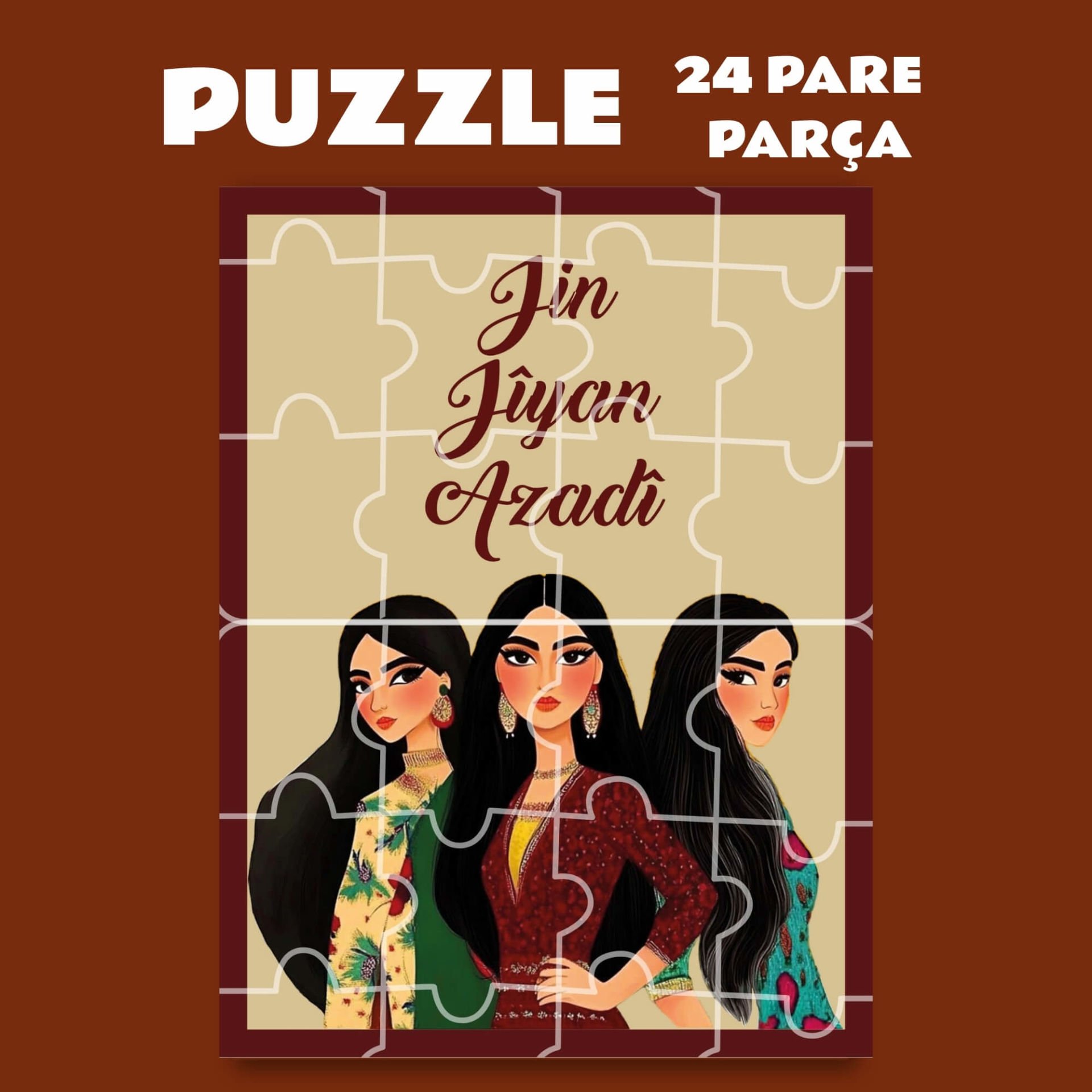 Pazil Bi Kurdî Jin Jiyan Azadi - Kürtçe Puzzle Yapboz (24 Pare/Parça - A5)