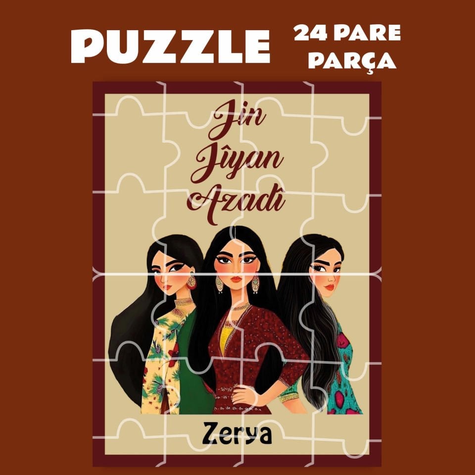 İsme Özel Pazil Bi Kurdî Jin Jiyan Azadi - Kürtçe Puzzle Yapboz (24 Pare/Parça - A5)