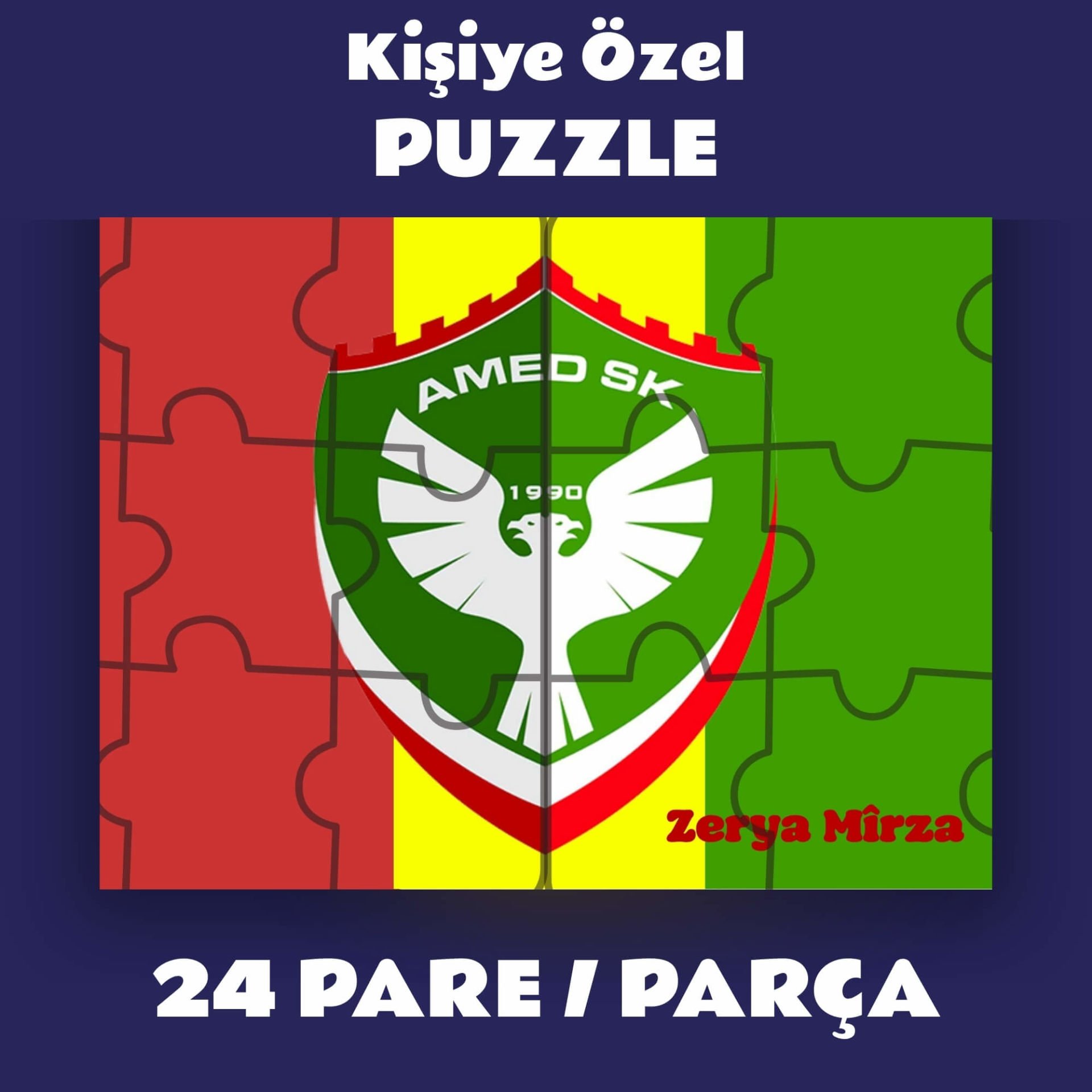 İsme Özel Amedspor Puzzle - Amed Spor Pazil Yapboz (24 Pare/Parça - A5)
