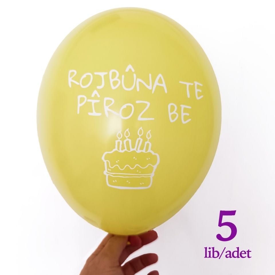 Pifdankên Rojbûnê Zer - Kürtçe Doğum Günü Balonu Sarı (5 adet)