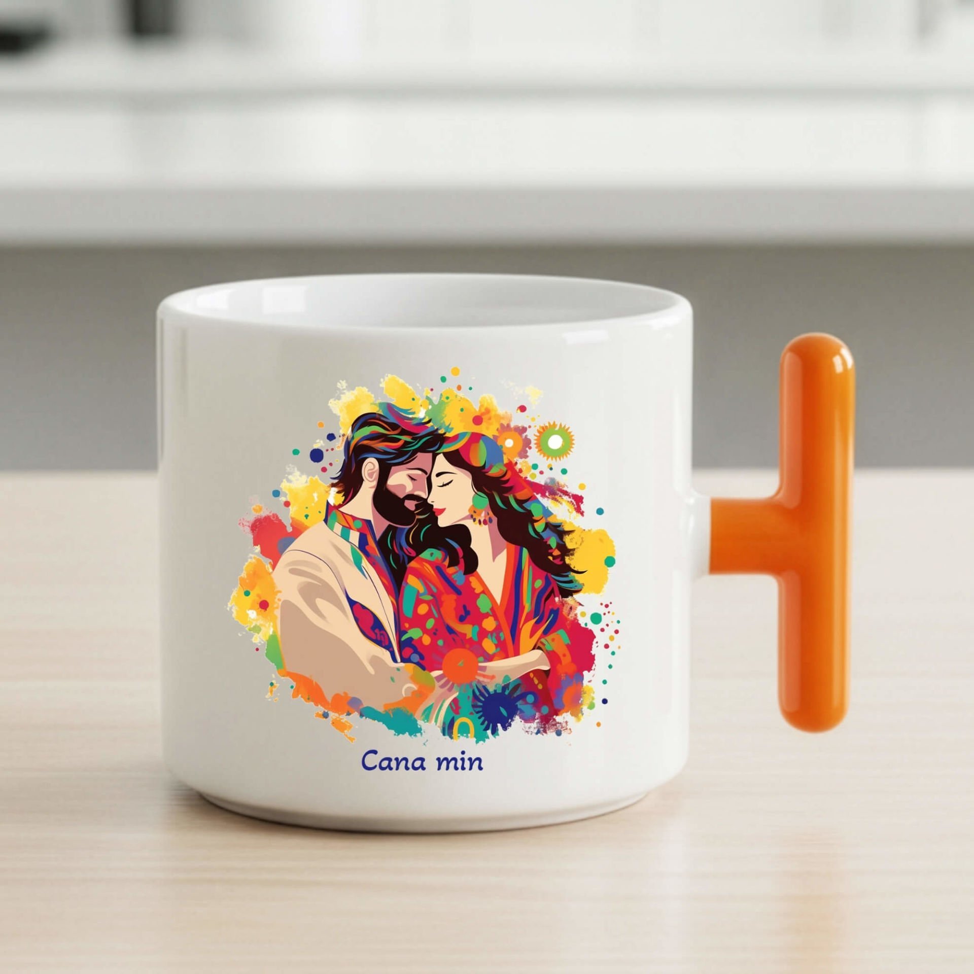 Kürtçe Cana Min Yazılı Mem u Zin Tasarımlı Turuncu Renkli T Kupa Bardağı - Cana Min Turuncu T Kupa Bardak