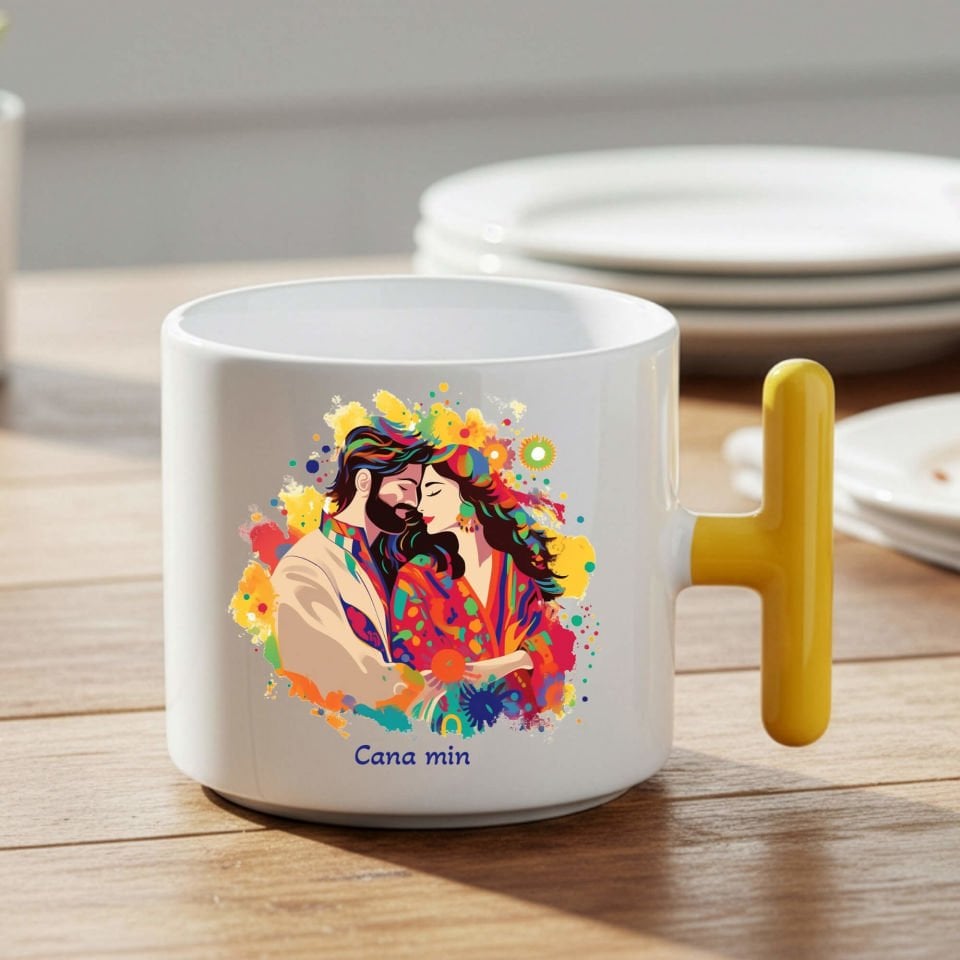 Kürtçe Cana Min Yazılı Mem u Zin Tasarımlı Sarı Renkli T Kupa Bardağı - Cana Min Sarı T Kupa Bardak