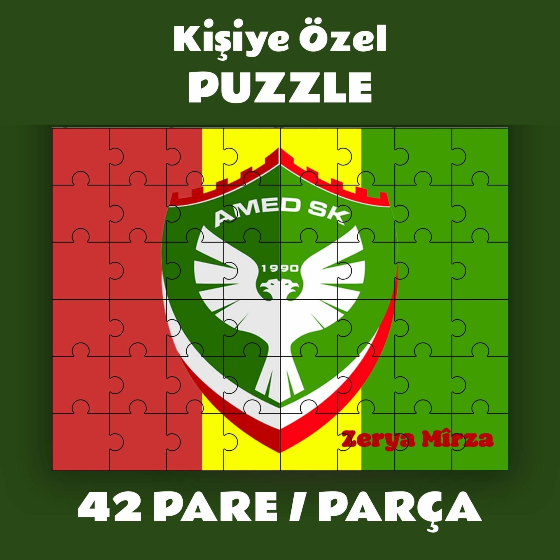 İsme Özel Amedspor Puzzle - Amed Spor Pazil Yapboz (42 Pare/Parça - A4)