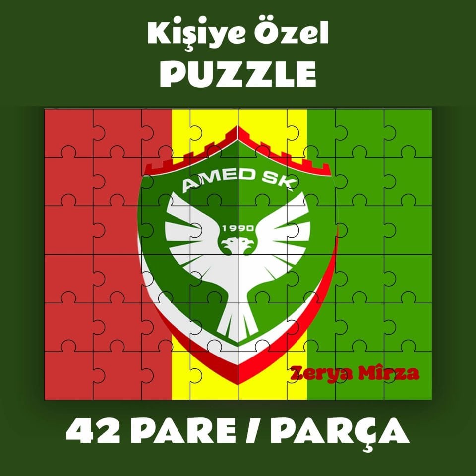 İsme Özel Amedspor Puzzle - Amed Spor Pazil Yapboz (42 Pare/Parça - A4)
