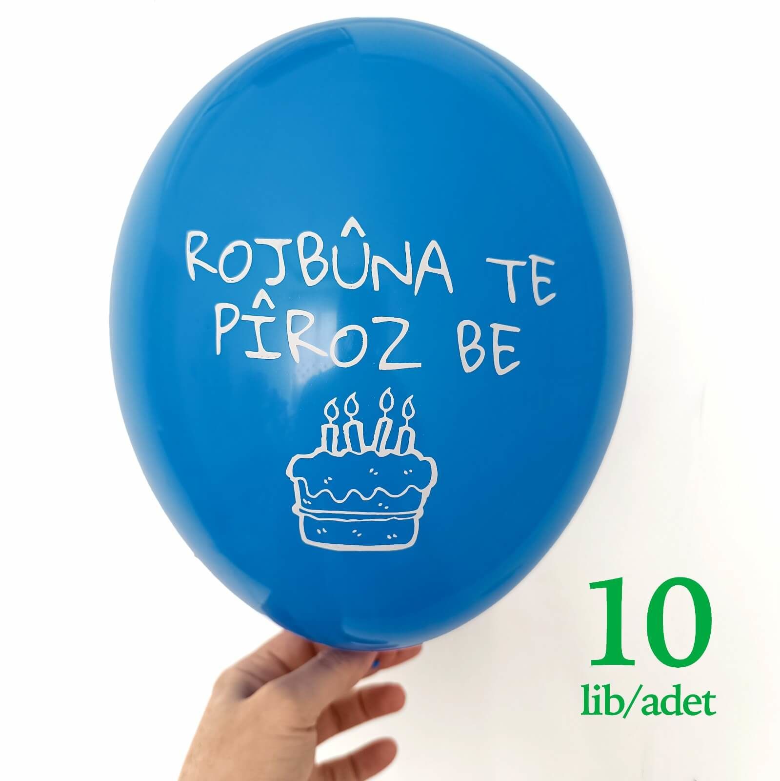 Pifdankên Rojbûnê Hêşîn - Kürtçe Doğum Günü Balonu Mavi (10 adet)