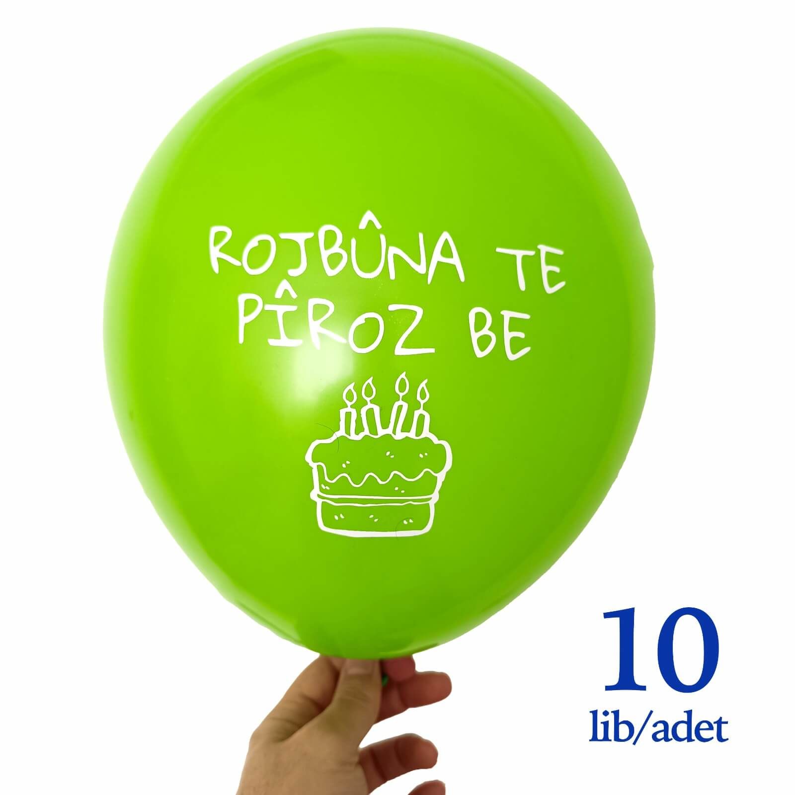 Pifdankên Rojbûnê Kesk - Kürtçe Doğum Günü Balonu Yeşil (10 adet)