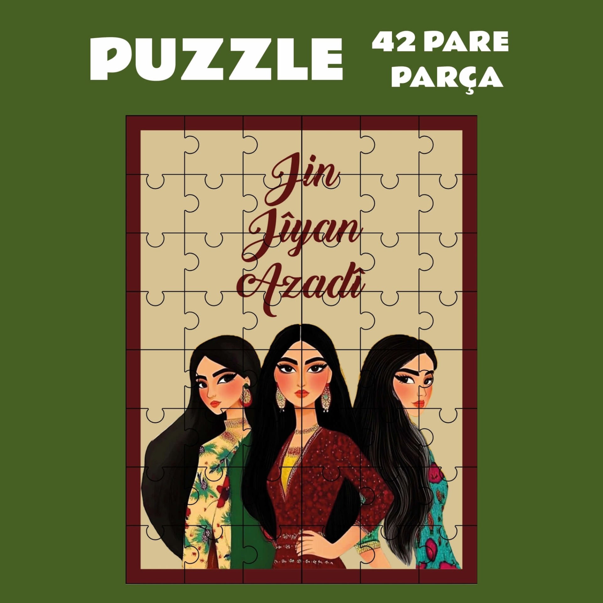 Jin Jiyan Azadi Puzzle - Kürtçe Pazil Yapboz (42 Pare/Parça - A4)