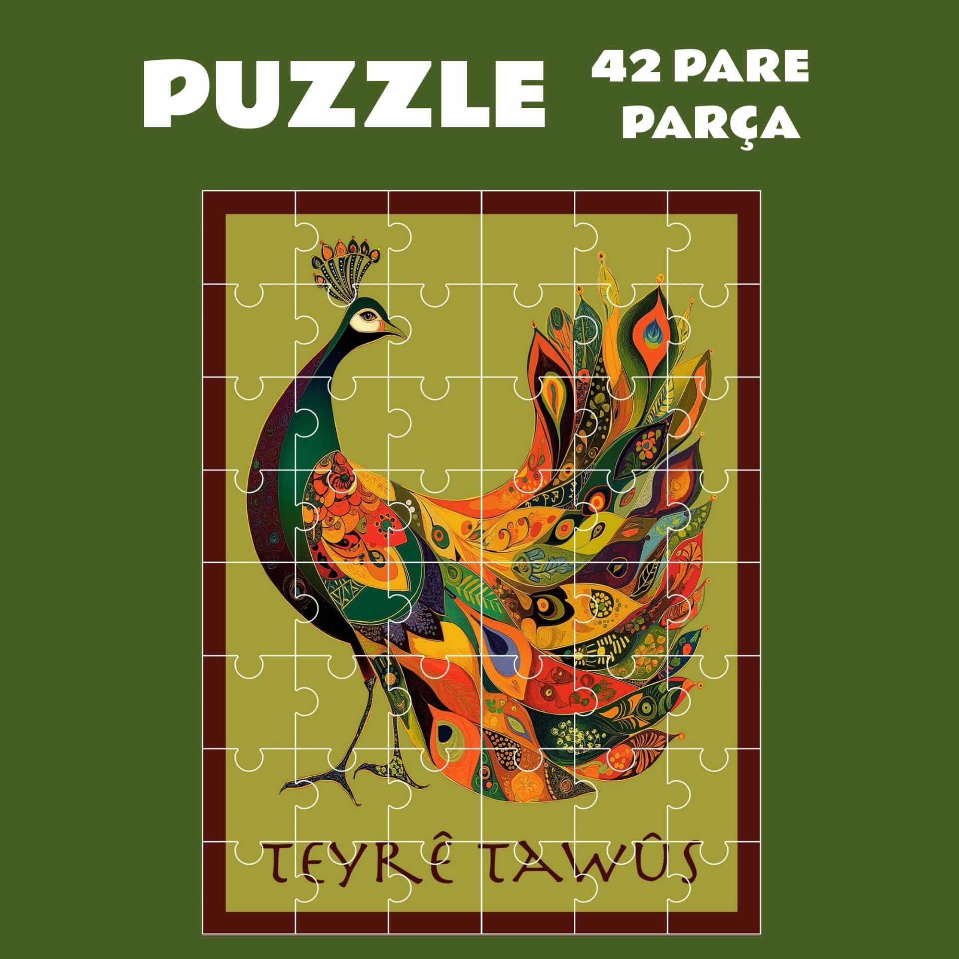 Pazil Bi Kurdî Teyrê Tawus Tavus Kuşu - Kürtçe Puzzle Yapboz (42 Pare/Parça - A4)