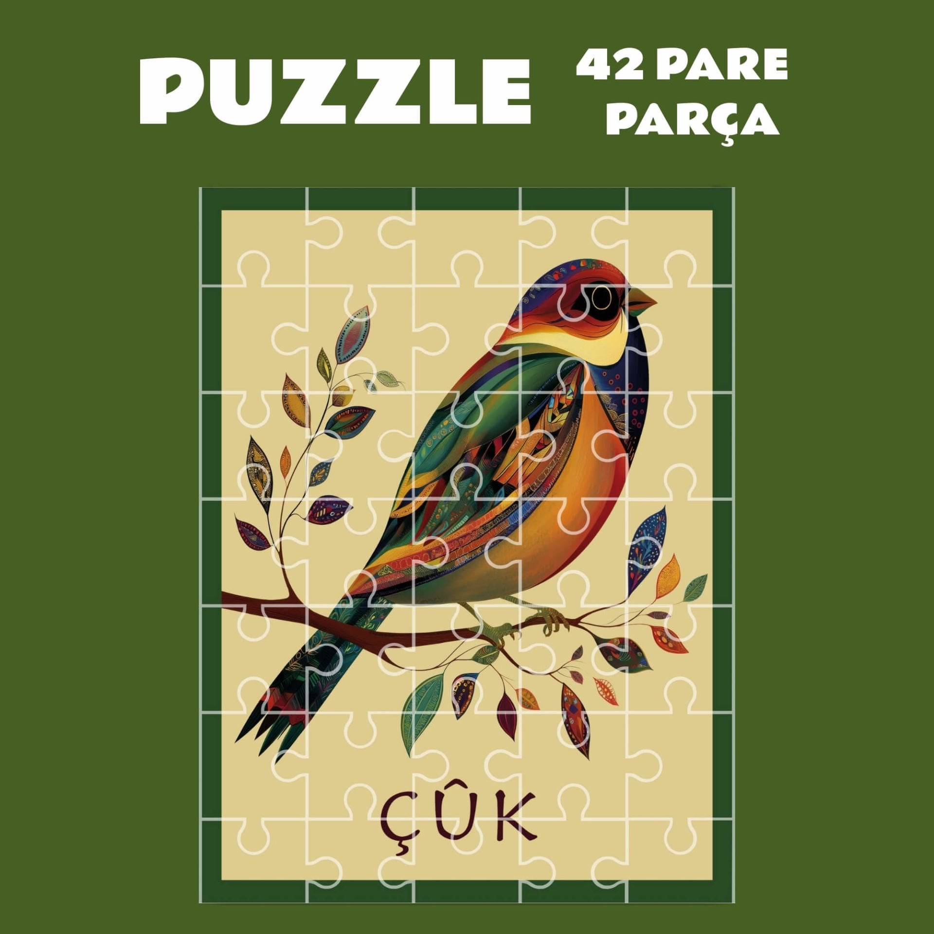 Pazil Bi Kurdî Çivik Çûk Kuş - Kürtçe Puzzle Yapboz (42 Pare/Parça - A4)