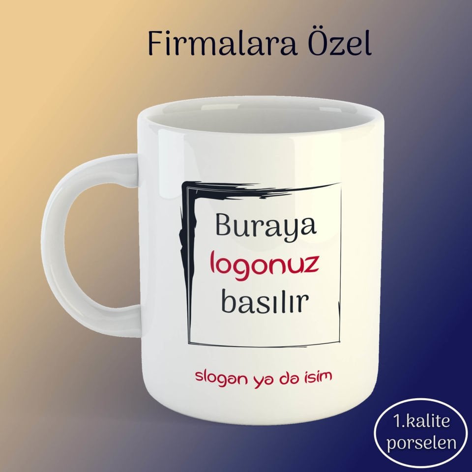 Firmalara Özel İsimli Logolu Resimli Toptan Baskılı Porselen Kupa Bardak (36 adet)