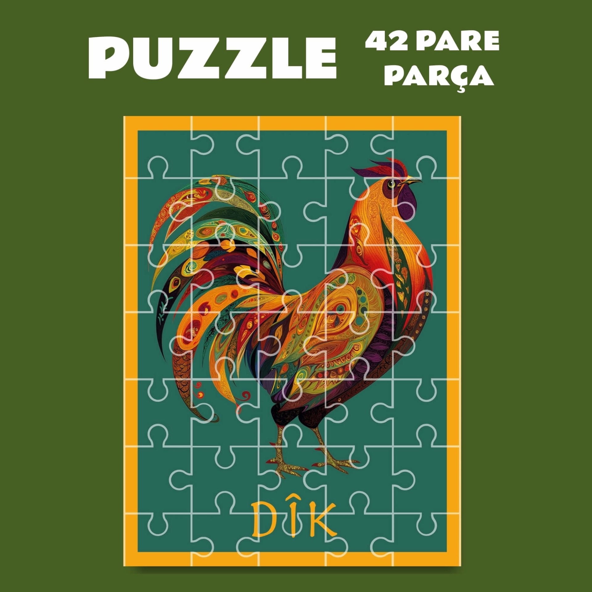 Pazil Bi Kurdî Dîk Horoz - Kürtçe Puzzle Yapboz (42 Pare/Parça - A4)