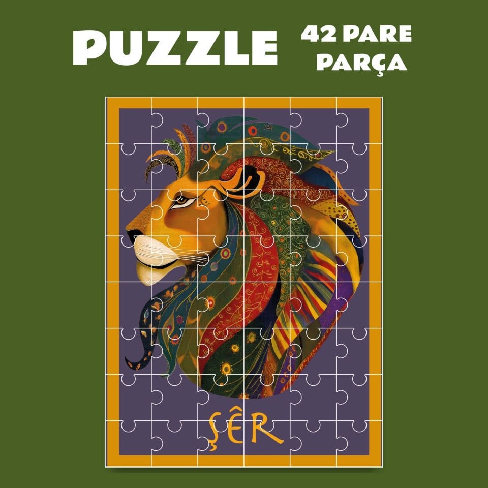 Pazil Bi Kurdî Şêr Aslan - Kürtçe Puzzle Yapboz (42 Pare/Parça - A4)