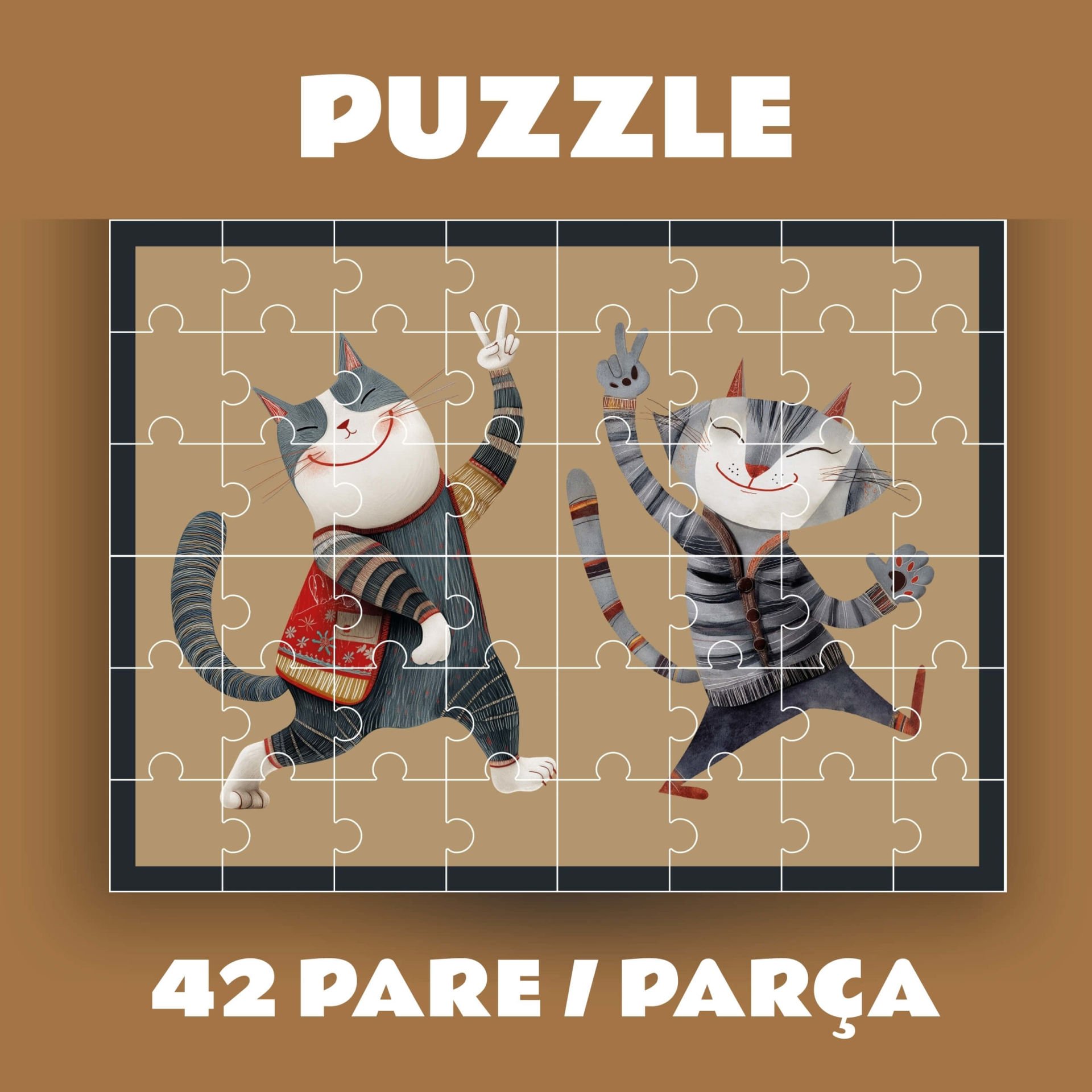 Pazil Bi Kurdî Pisik Kedi - Kürtçe Puzzle Yapboz (42 Pare/Parça - A4)