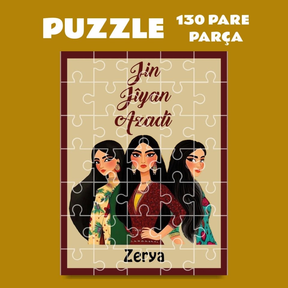 İsme Özel Jin Jiyan Azadi Pazil Puzzle Yapboz (130 Pare/Parça - A3)
